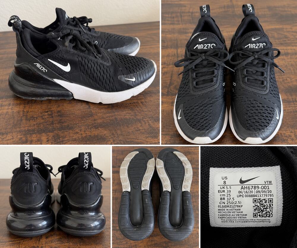 Nike Air Max 270 Women’s Size 8 Black White Sneakers AH6789-001